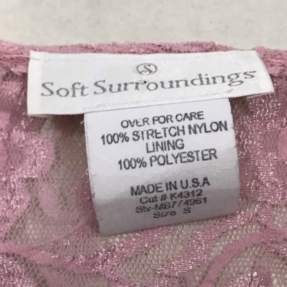 Soft Surroundings Women Small Pink Lace Top 3/4 Sleeve Partially Lined - Picture 8 of 9